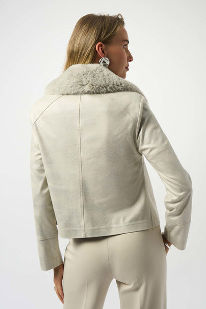 Vegan Leather Jacket with Faux Fur Collar