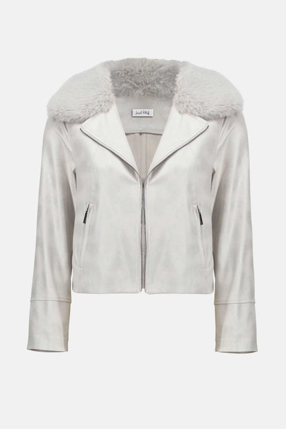 Vegan Leather Jacket with Faux Fur Collar