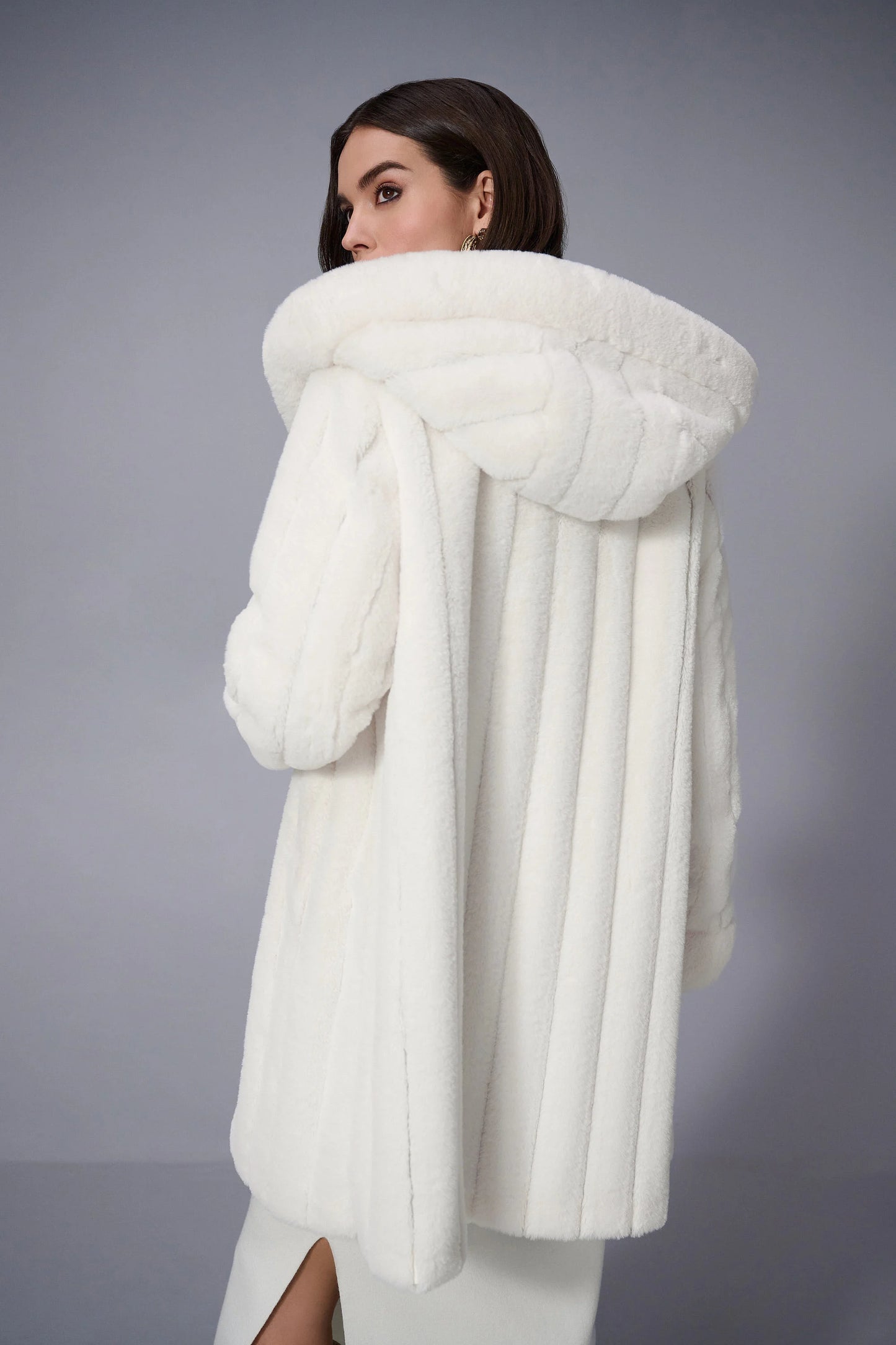 Offwhite Faux Fur Reversible Hooded Coat