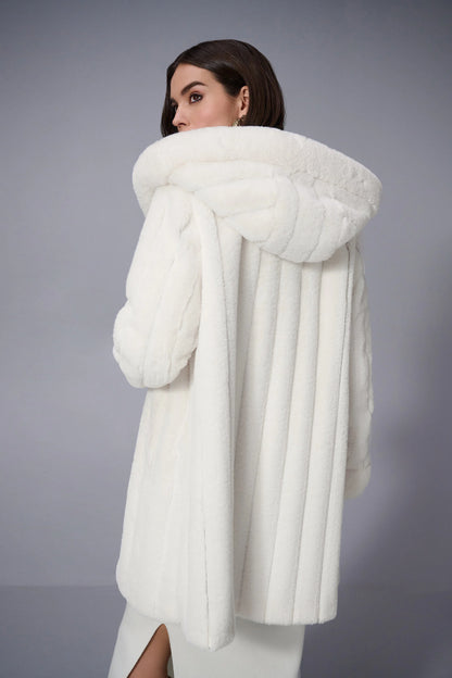 Offwhite Faux Fur Reversible Hooded Coat