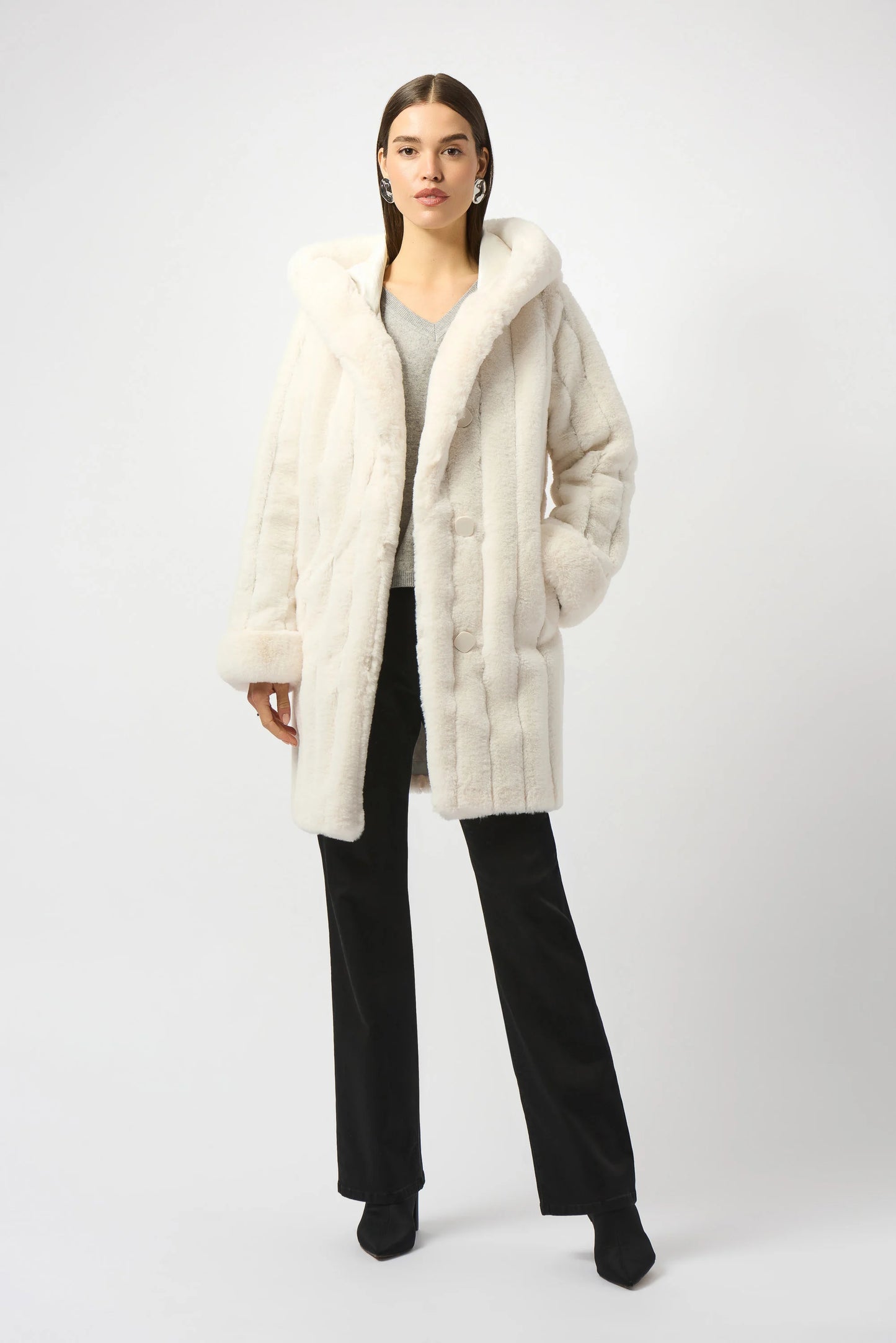 Offwhite Faux Fur Reversible Hooded Coat