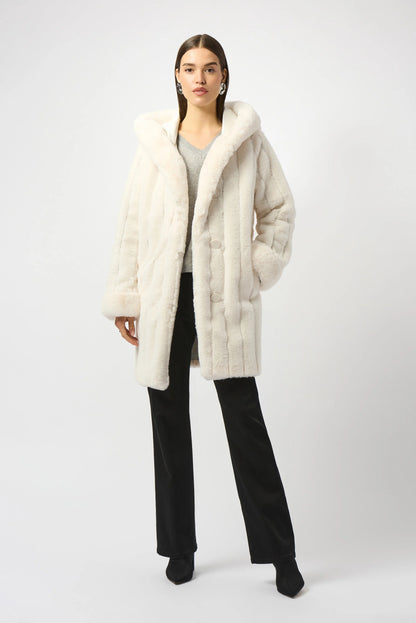 Offwhite Faux Fur Reversible Hooded Coat