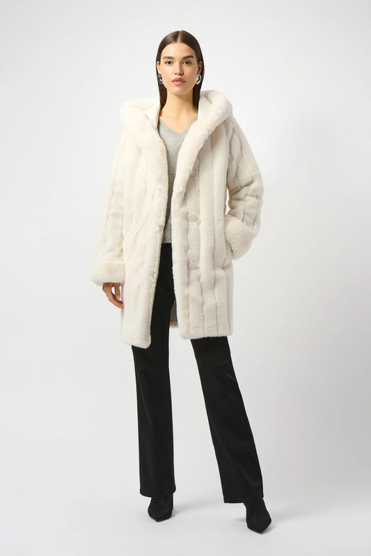 Offwhite Faux Fur Reversible Hooded Coat