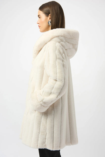 Offwhite Faux Fur Reversible Hooded Coat