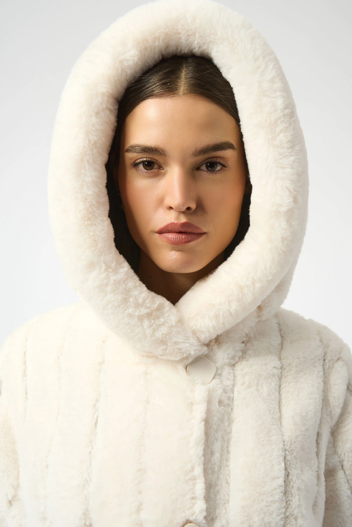 Offwhite Faux Fur Reversible Hooded Coat