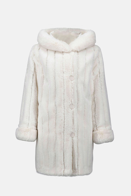 Offwhite Faux Fur Reversible Hooded Coat