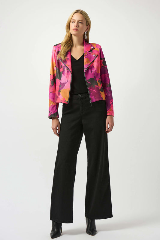 Joseph Ribkoff Foiled Faux Suede Abstract Print Fitted Jacket