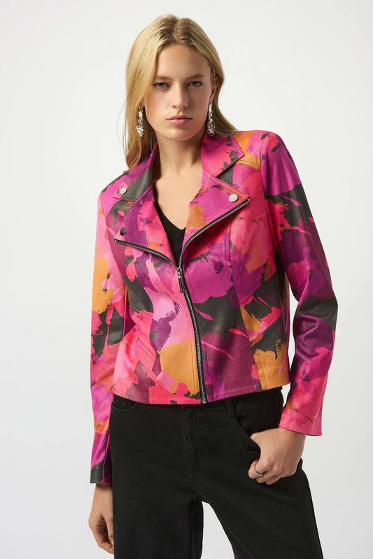 Joseph Ribkoff Foiled Faux Suede Abstract Print Fitted Jacket