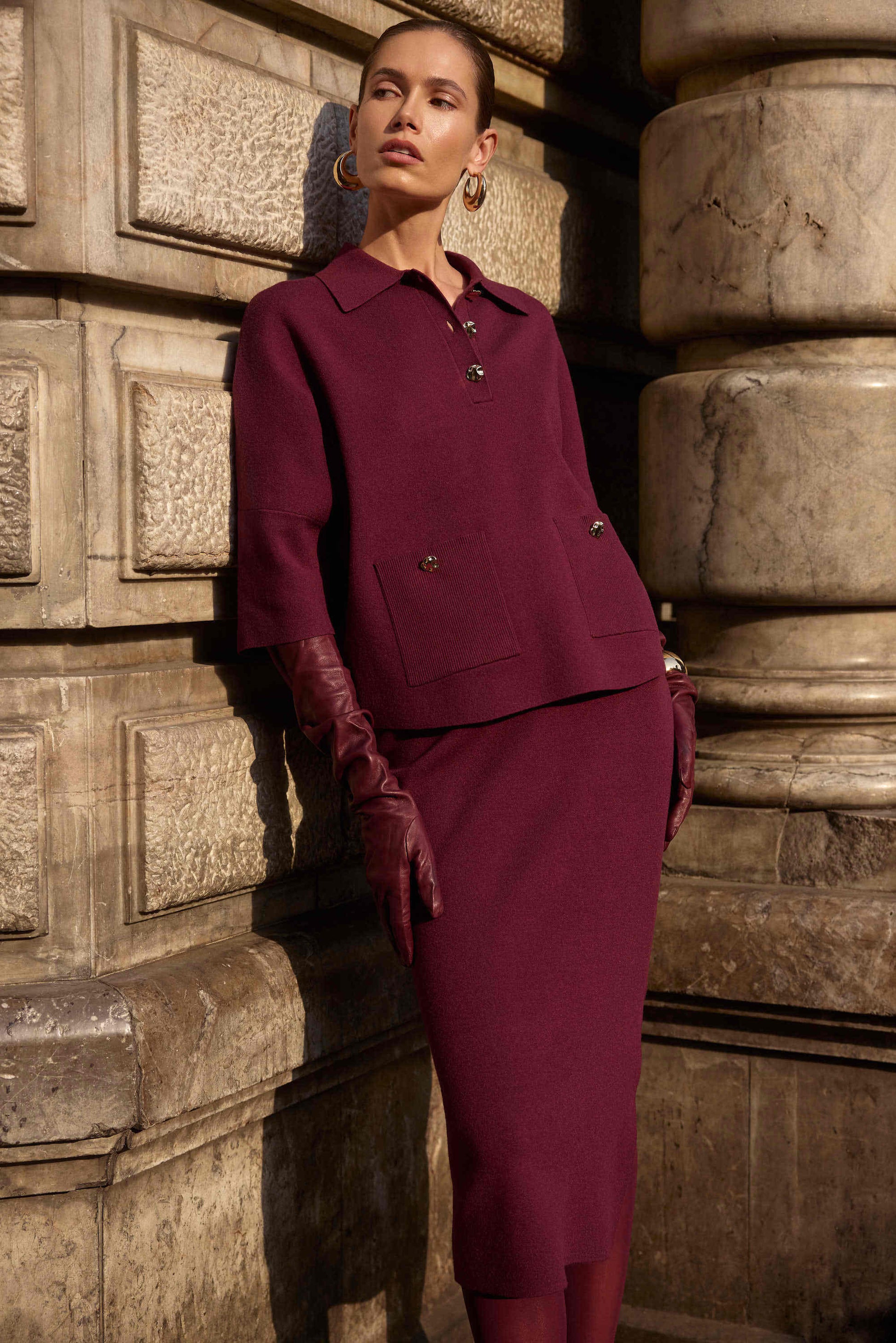 Sweater Knit Boxy Pullover With Polo Collar