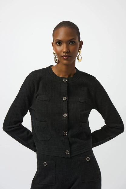 Joseph Ribkoff Sweater Knit Crew Neck Button-Front Jacket Lucindas