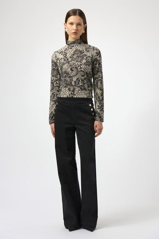 Knit Lace Print Fitted Top