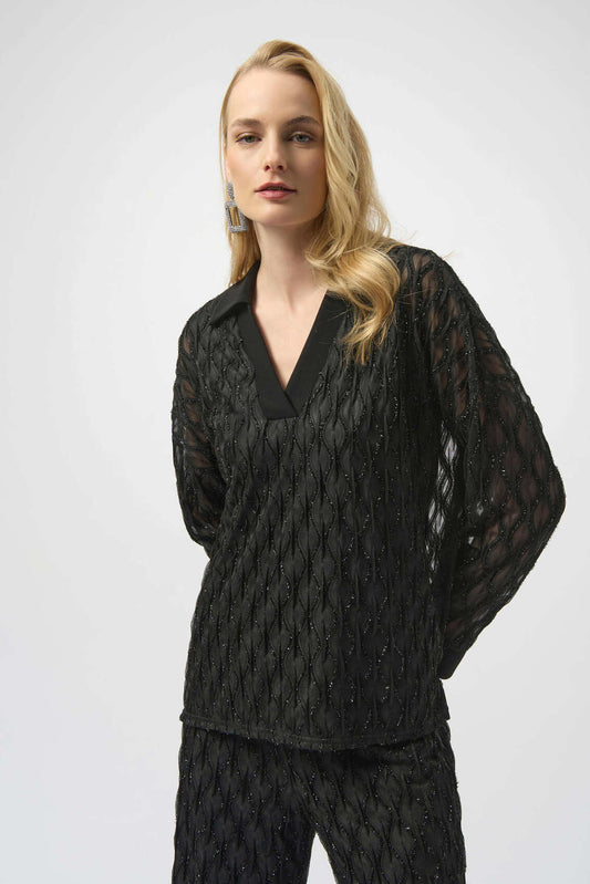 Black Lurex Cascade and Silky Knit Top