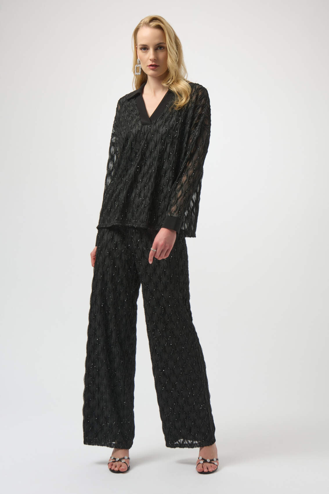 Black Lurex Cascade and Silky Knit Top