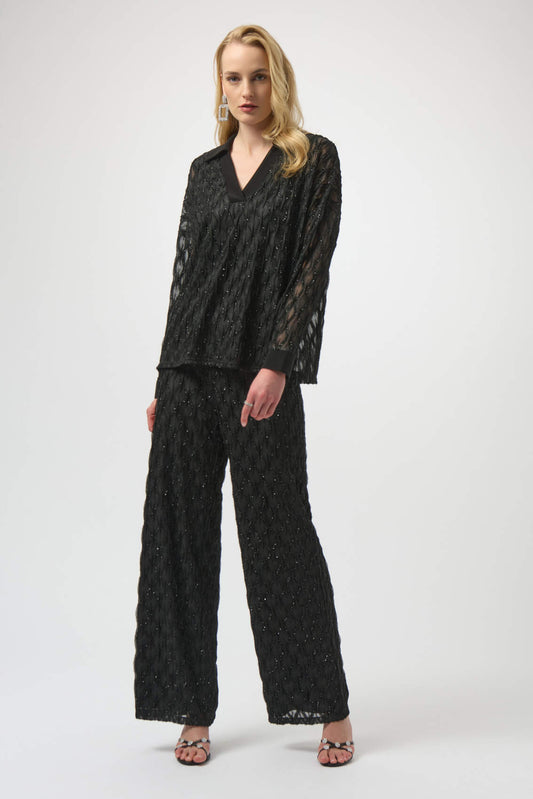 Black Lurex Cascade and Silky Knit Top