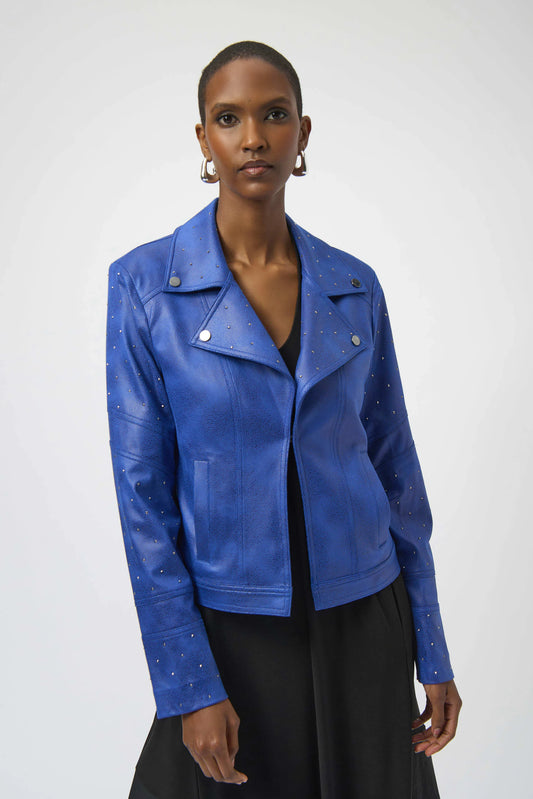 Faux Suede Fitted Jacket with Rhinestones