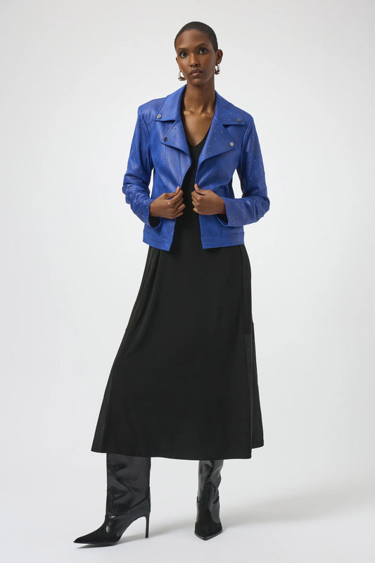 Faux Suede Fitted Jacket with Rhinestones