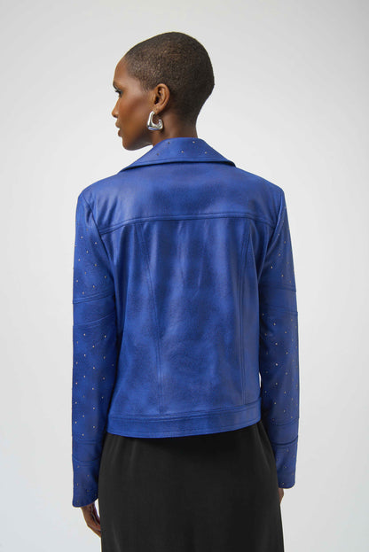 Faux Suede Fitted Jacket with Rhinestones