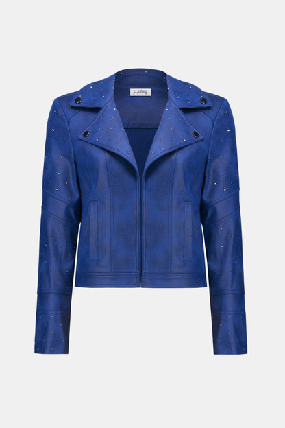 Faux Suede Fitted Jacket with Rhinestones