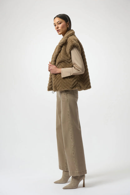 Chevron Faux Fur Mock Neck Gilet