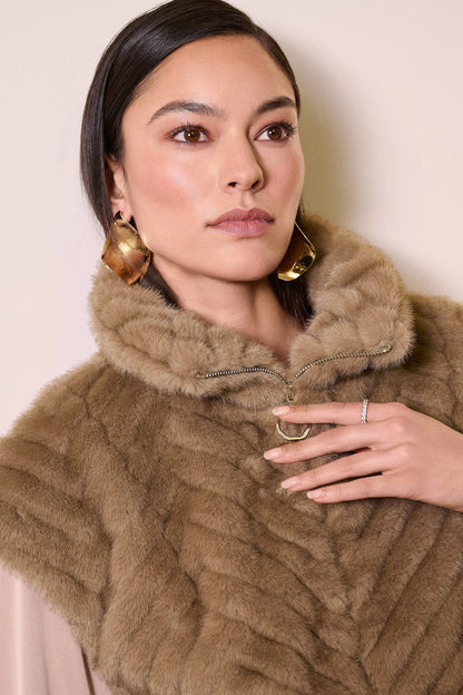 Chevron Faux Fur Mock Neck Gilet