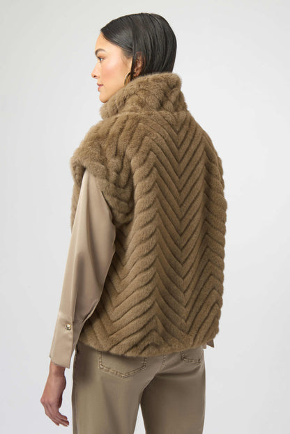 Chevron Faux Fur Mock Neck Gilet