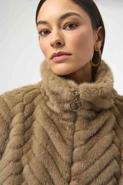 Chevron Faux Fur Mock Neck Gilet