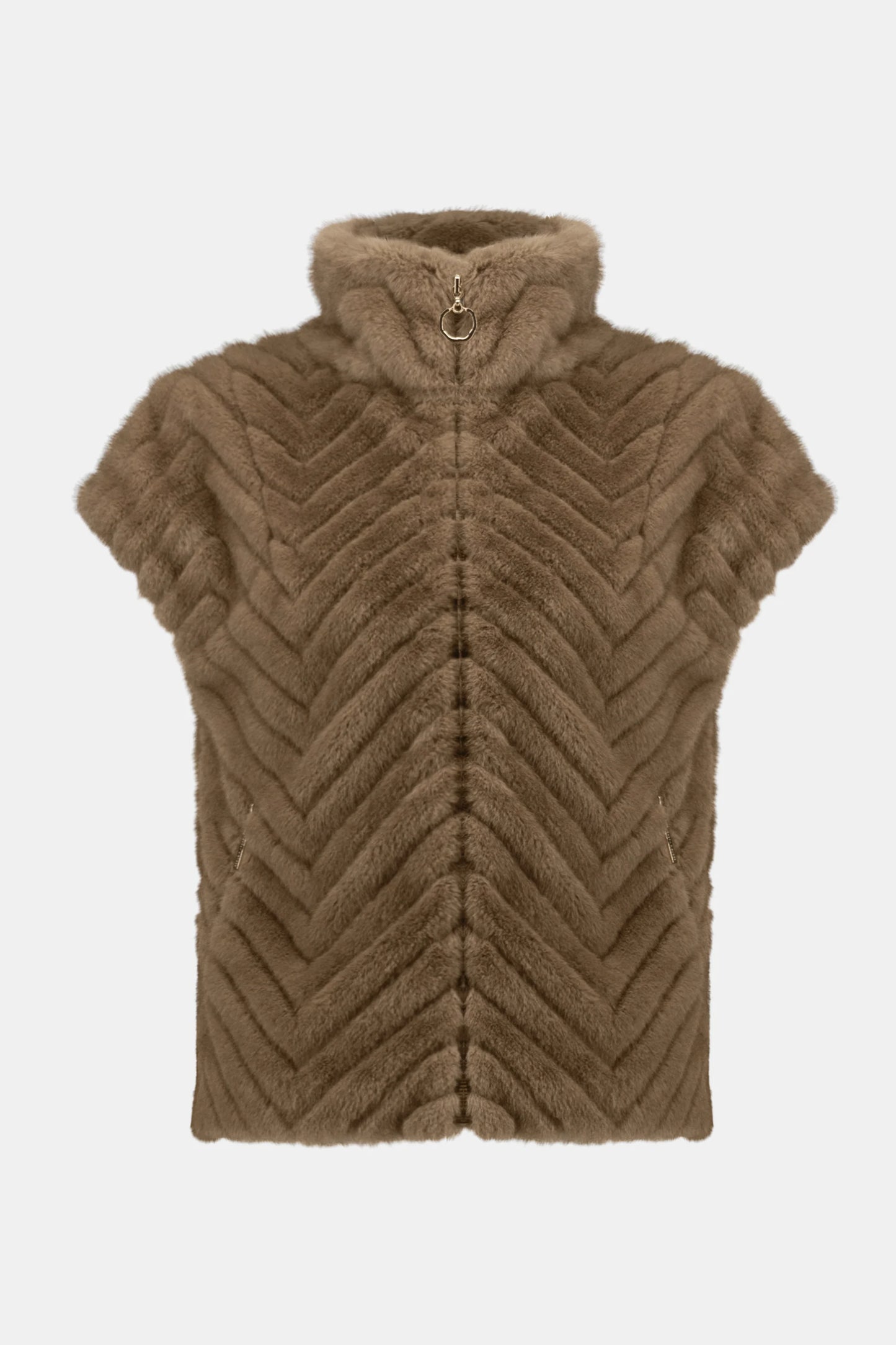 Chevron Faux Fur Mock Neck Gilet