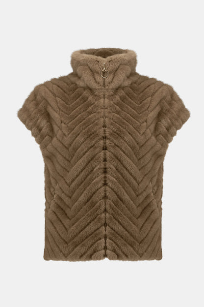 Chevron Faux Fur Mock Neck Gilet
