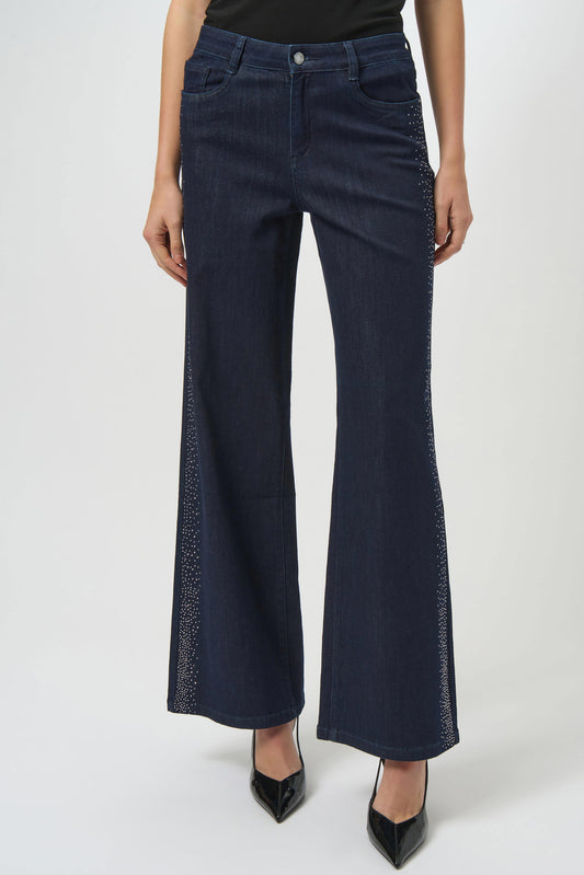 Classic Wide Leg Jeans with Rhinestone-Lined Seams