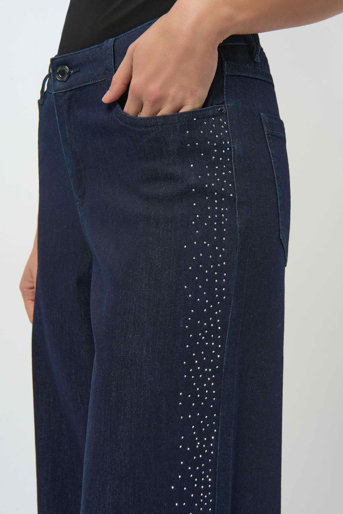 Classic Wide Leg Jeans with Rhinestone-Lined Seams