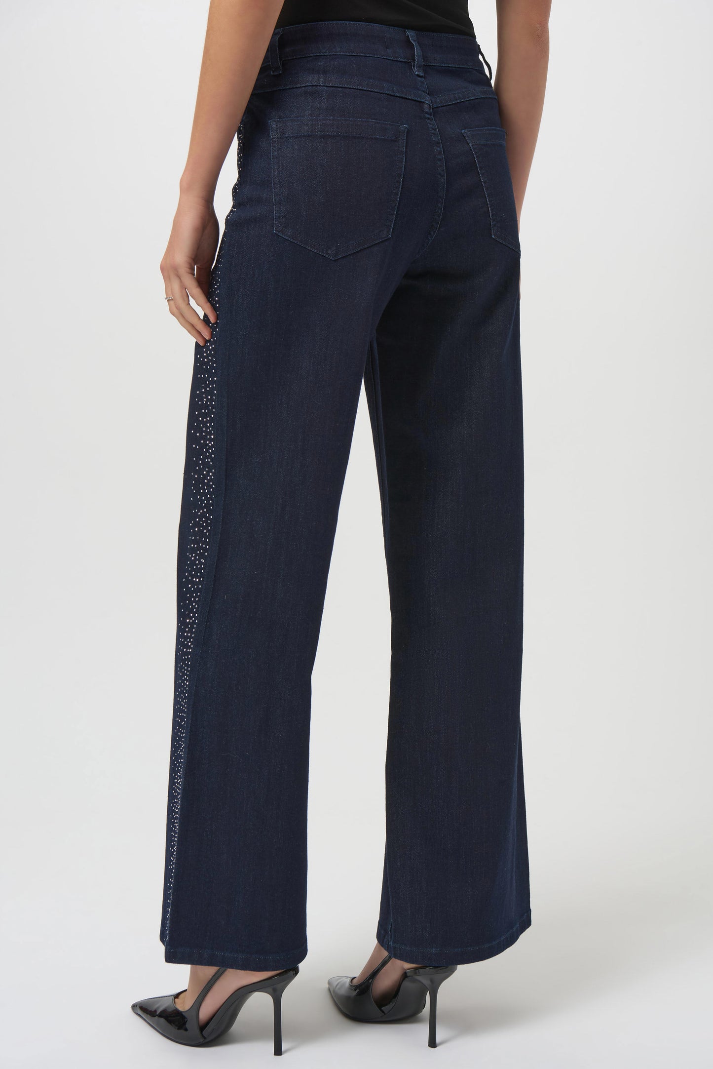 Classic Wide Leg Jeans with Rhinestone-Lined Seams