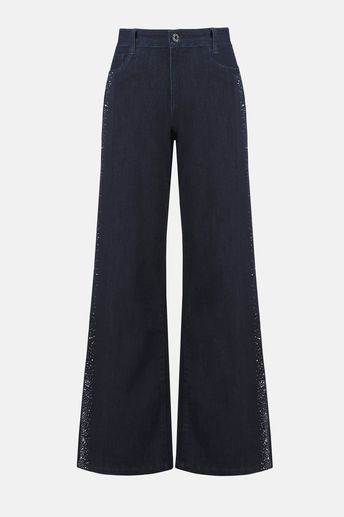 Classic Wide Leg Jeans with Rhinestone-Lined Seams