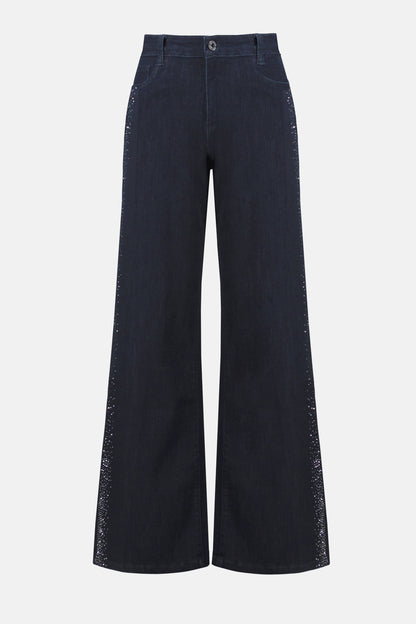 Classic Wide Leg Jeans with Rhinestone-Lined Seams