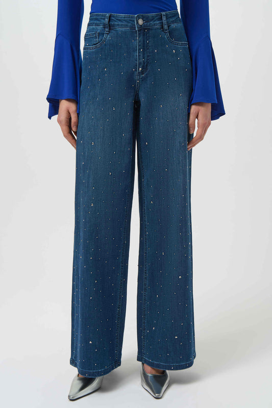 Classic Wide Leg Jeans with Rhinestones