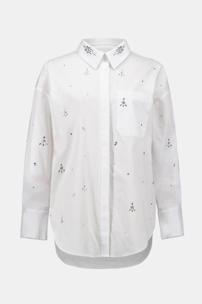 Stretch Cotton White Shirt with Diamanté