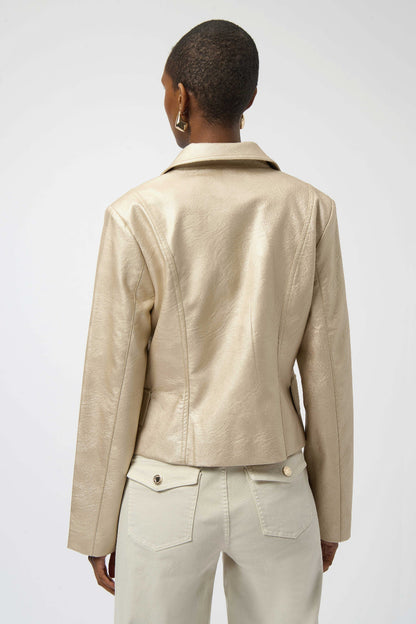 Leatherette Notched Collar Fitted Jacket