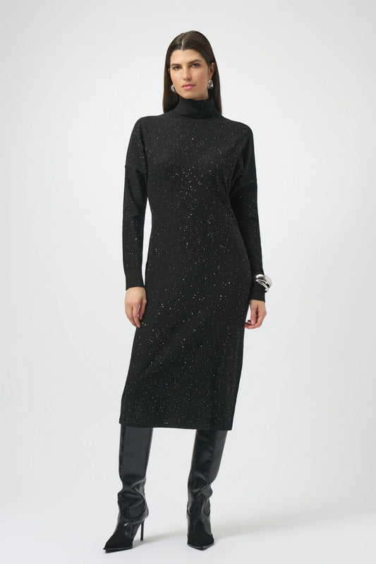 Joseph Ribkoff Sequined Sweater Knit Turtleneck Sheath Dress