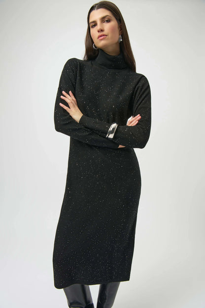 Joseph Ribkoff Sequined Sweater Knit Turtleneck Sheath Dress