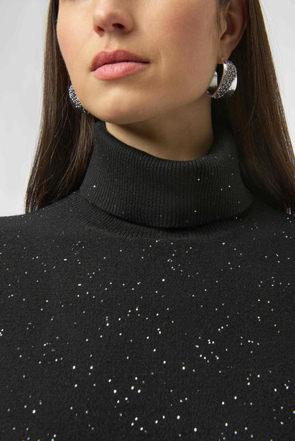 Joseph Ribkoff Sequined Sweater Knit Turtleneck Sheath Dress