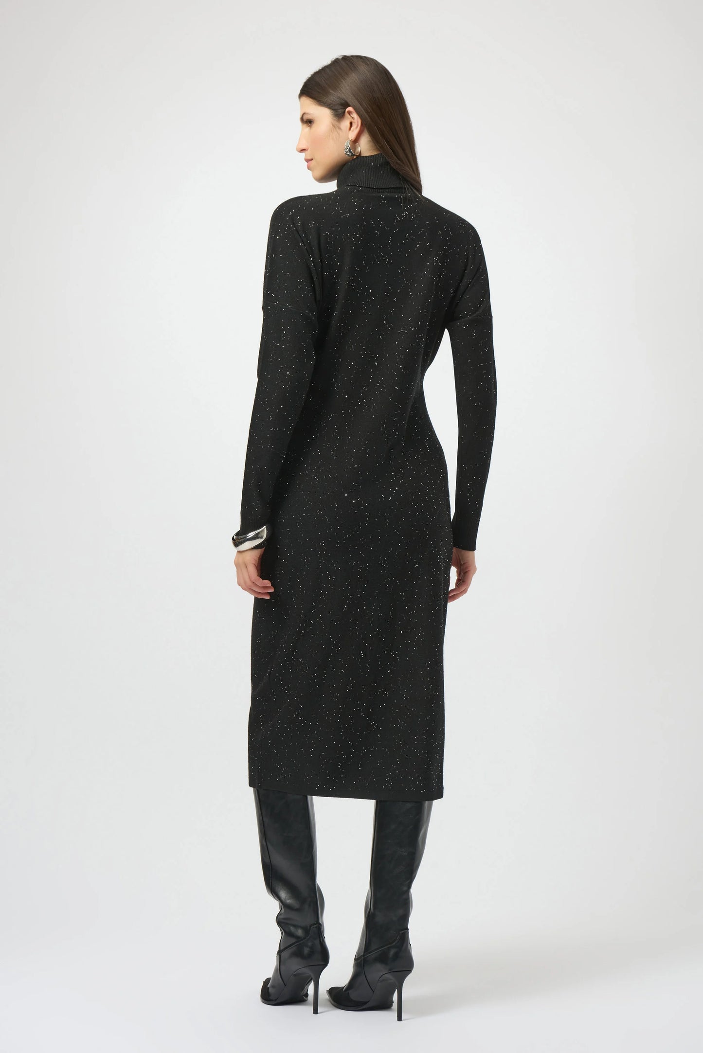 Joseph Ribkoff Sequined Sweater Knit Turtleneck Sheath Dress