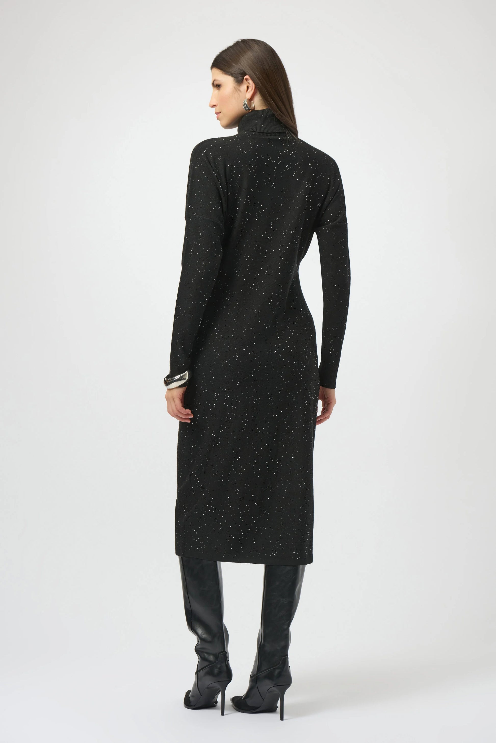 Joseph Ribkoff Sequined Sweater Knit Turtleneck Sheath Dress