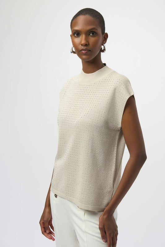 Knit Sleeveless Top with Rhinestone Detail