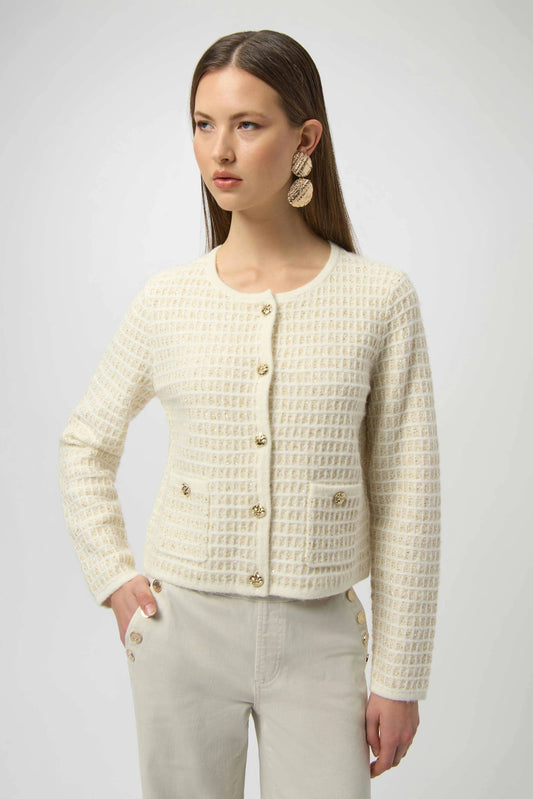 Sequined Sweater Knit Cardigan with Gold Buttons