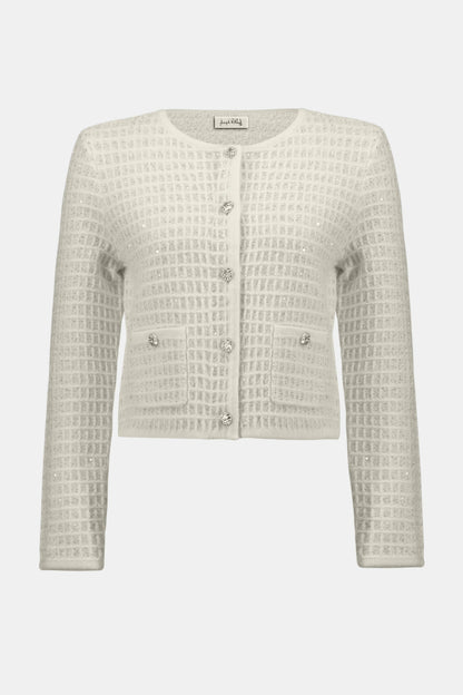 Sequined Sweater Knit Cardigan with Gold Buttons