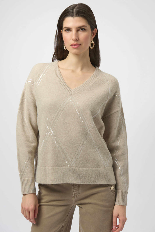 Sweater Knit Pullover with Sequins- Oyster