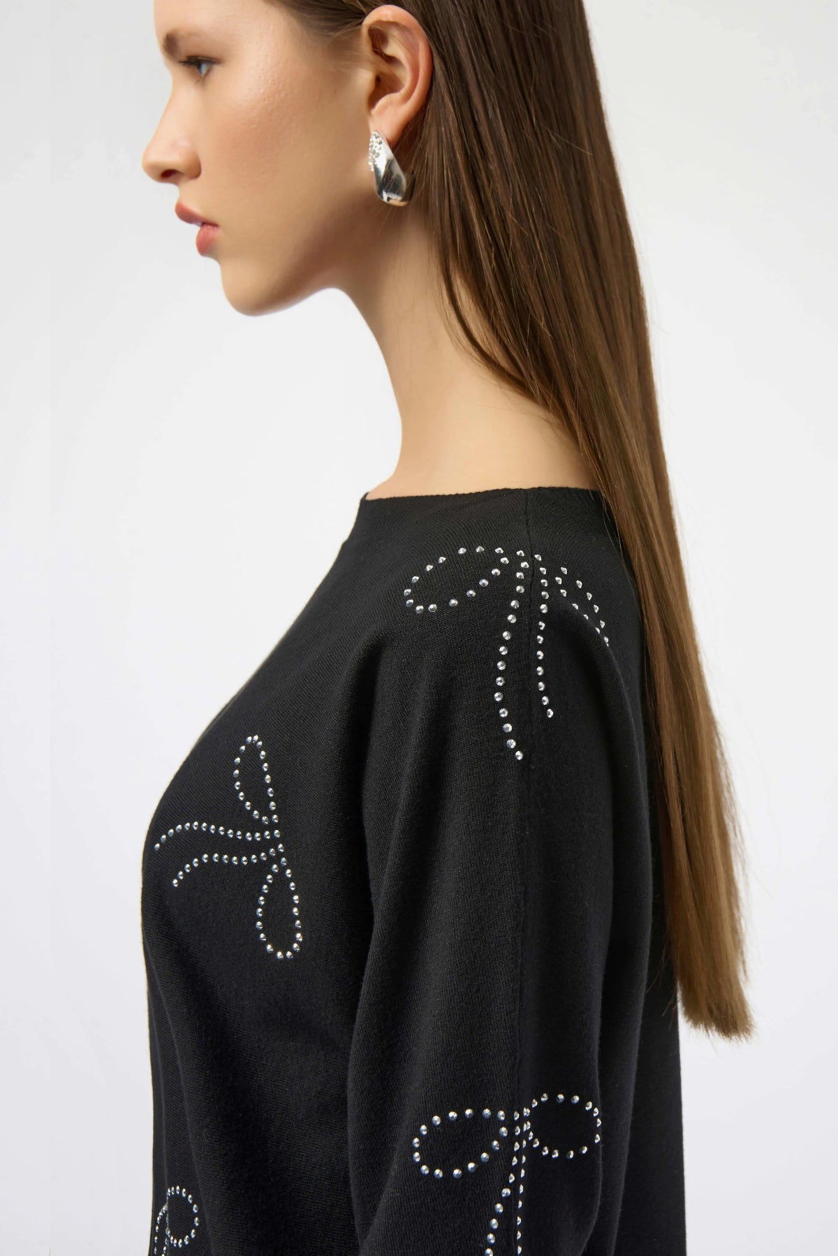 Black Sweater Knit Jumper with Iron-On Bow Detail