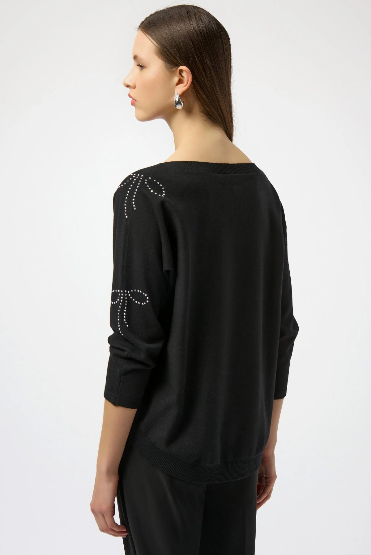 Black Sweater Knit Jumper with Iron-On Bow Detail