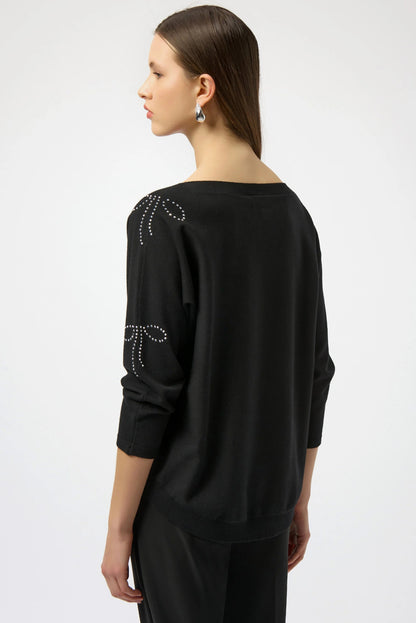 Black Sweater Knit Jumper with Iron-On Bow Detail