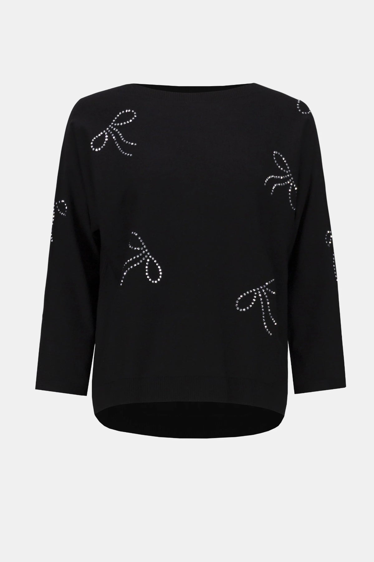 Black Sweater Knit Jumper with Iron-On Bow Detail