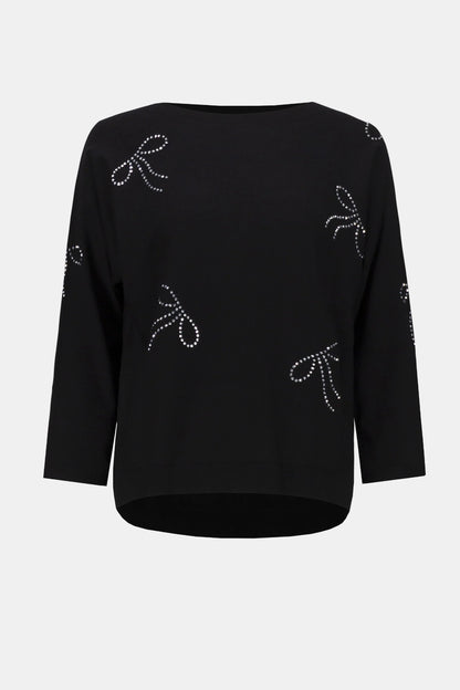 Black Sweater Knit Jumper with Iron-On Bow Detail